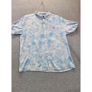 Zudio Mens Blue Tie Dye Viscose Button Up Shirt Vibe To The New Rhythm Large